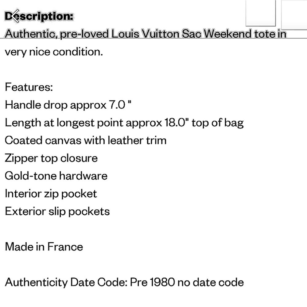 Rare 💯 Louis Vuitton Sac Weekend Monogram Tote - Picture 14 of 16